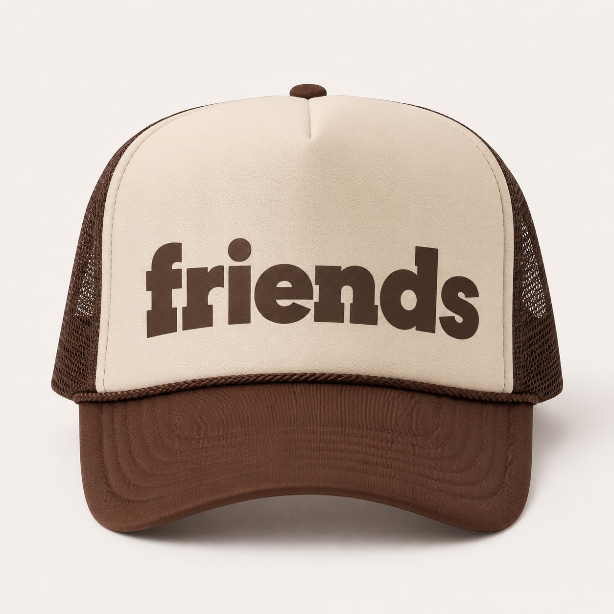 Brown and cream Friends trucker hat