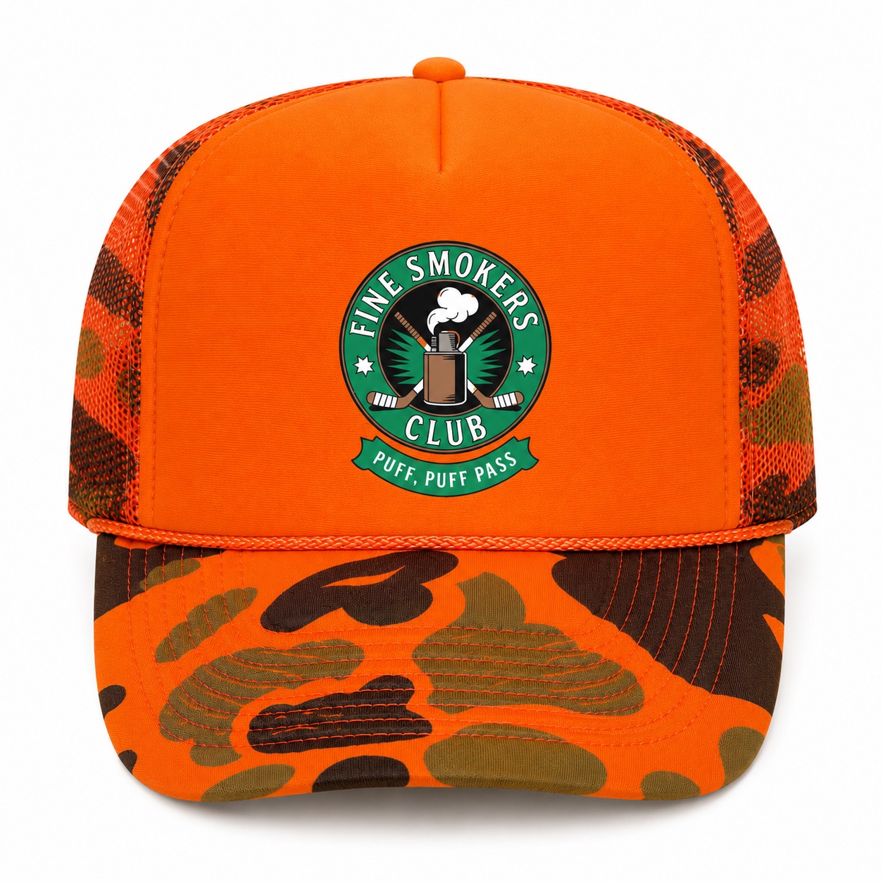 Orange Smokers Camo trucker hat