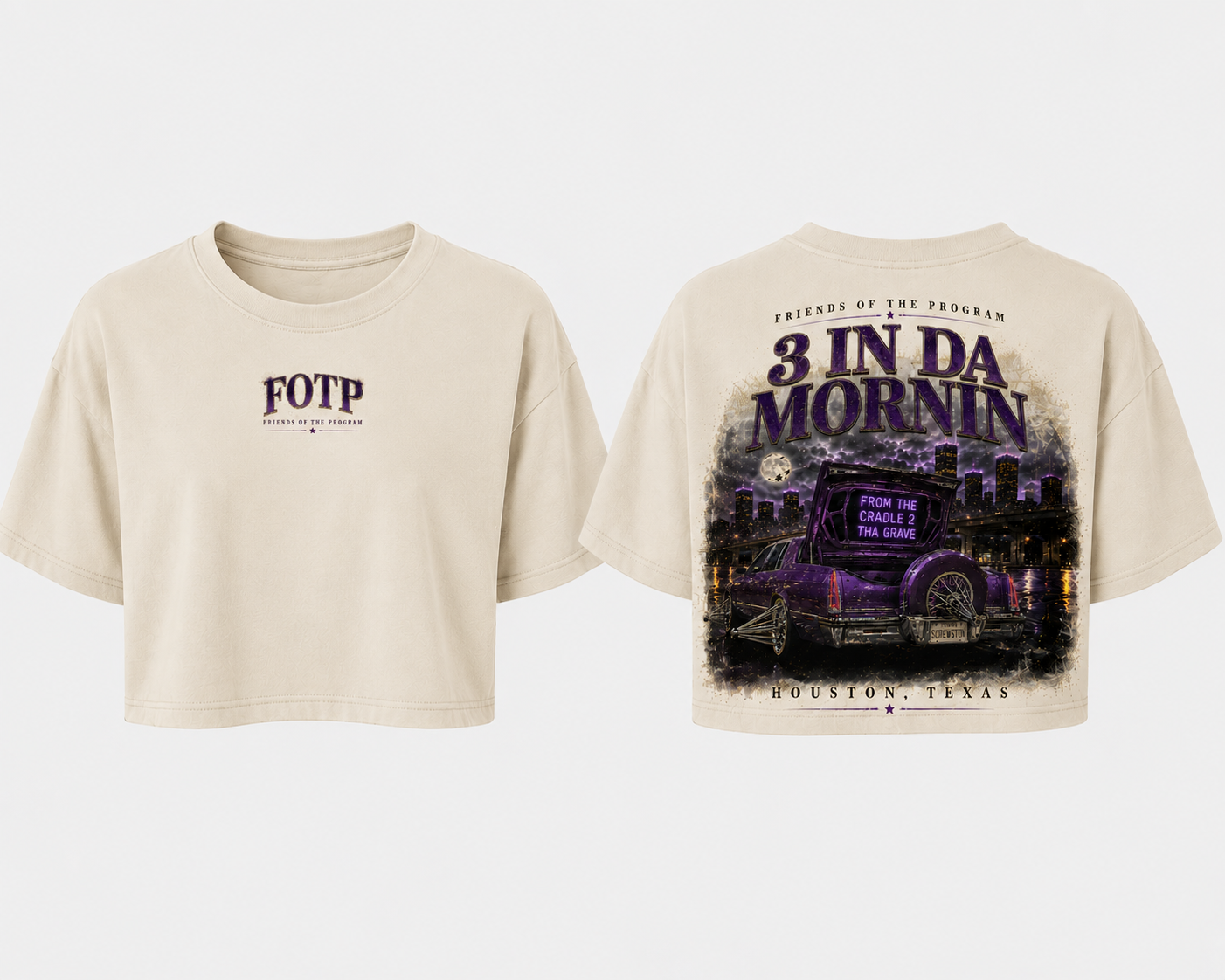 Cream 3 In Da Mornin crop top front and back mockup