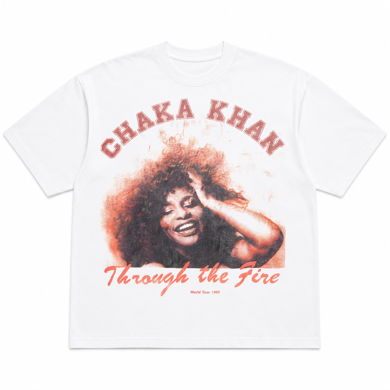 White Chaka Khan Through the Fire tee mockup
