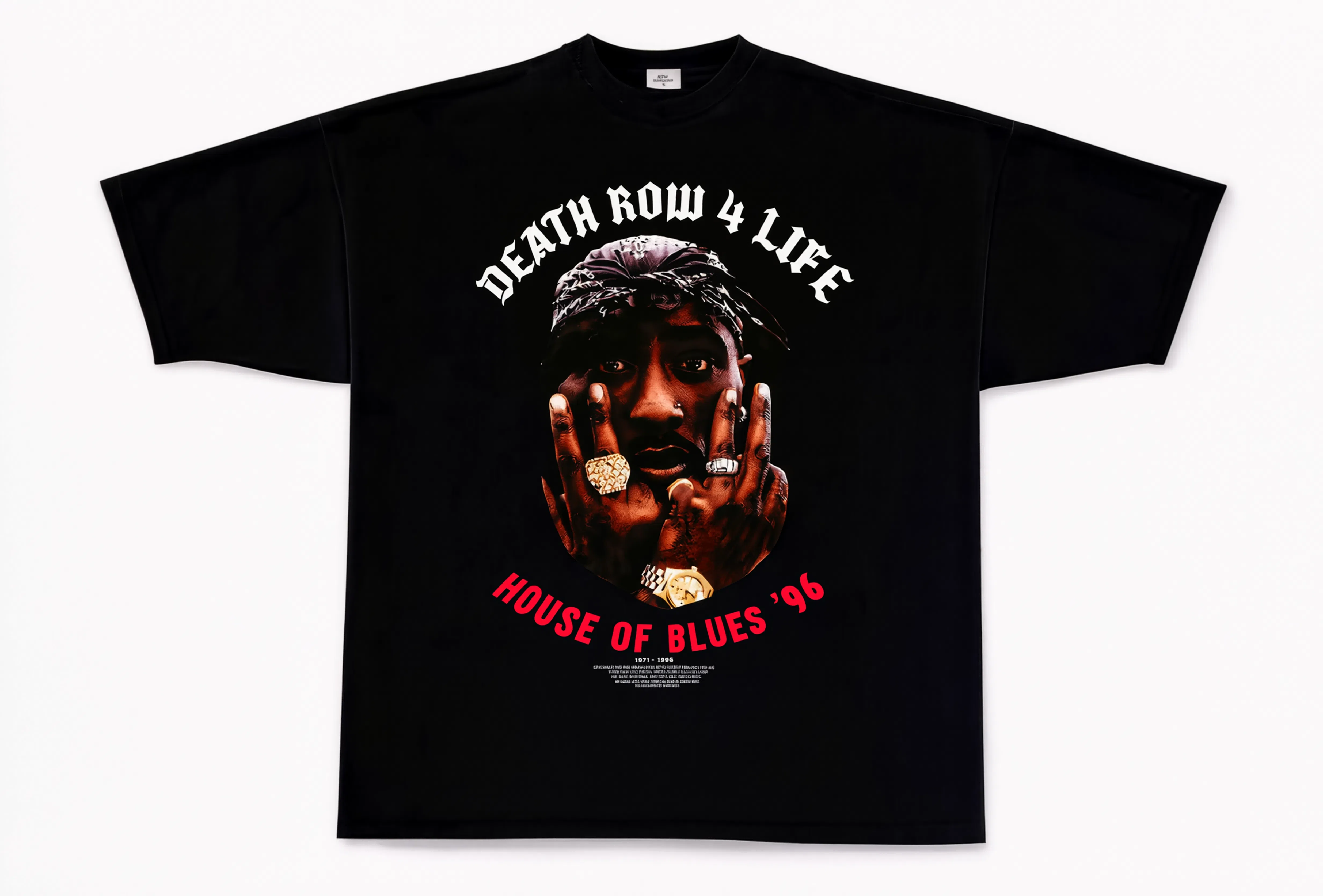 Black Death Row 4 Life limited edition tee flat lay