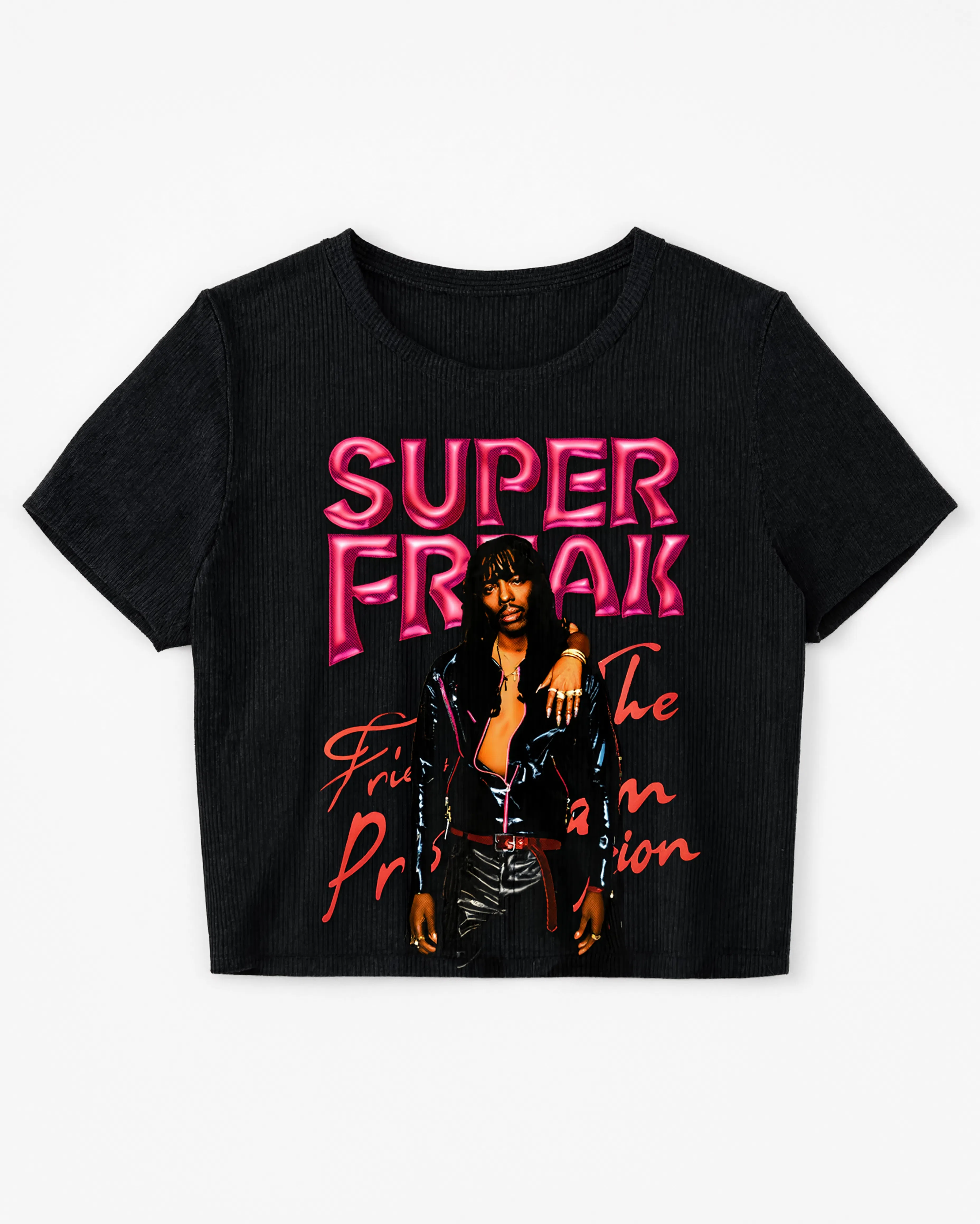 Black Super Freak limited edition crop top flat lay