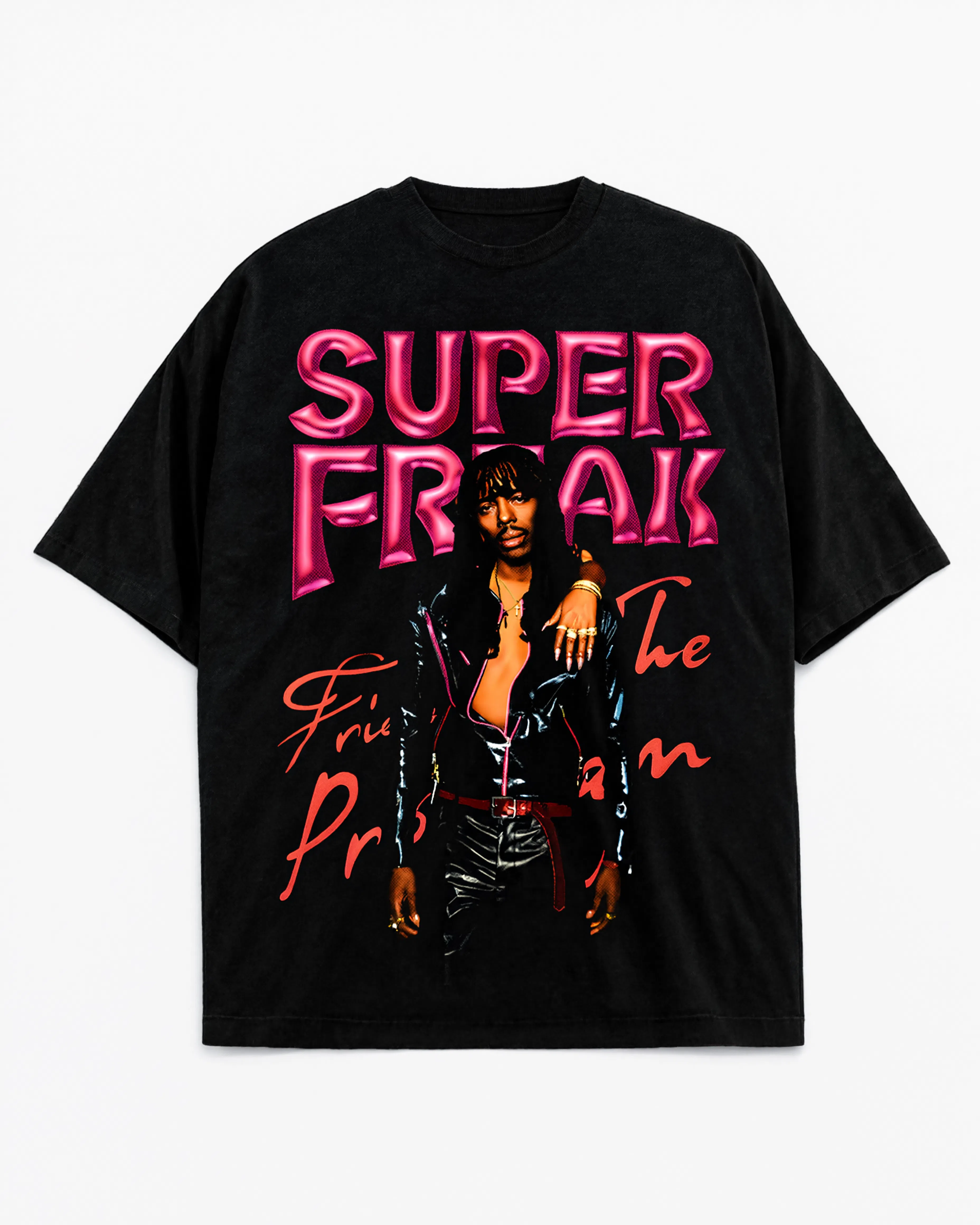 Black Super Freak limited edition tee flat lay