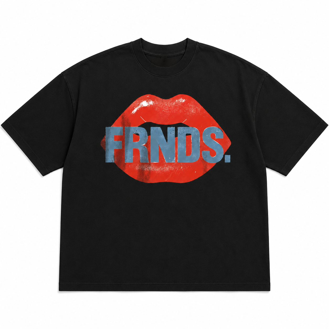 Black FRNDS lips tee flat lay