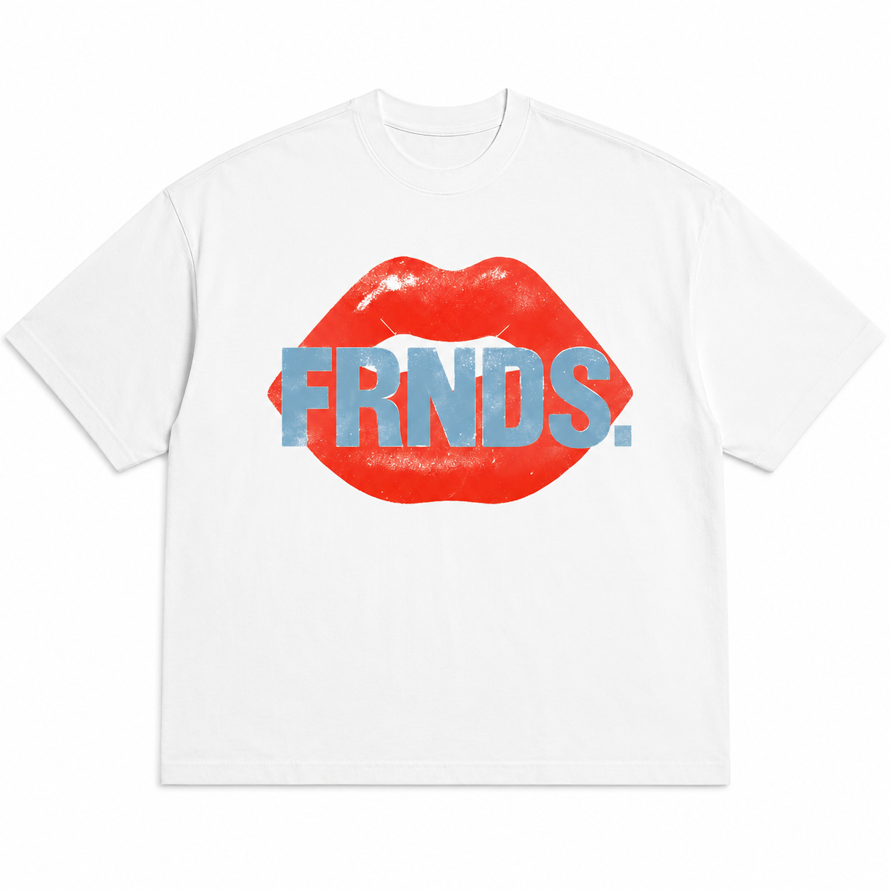 White FRNDS lips tee flat lay