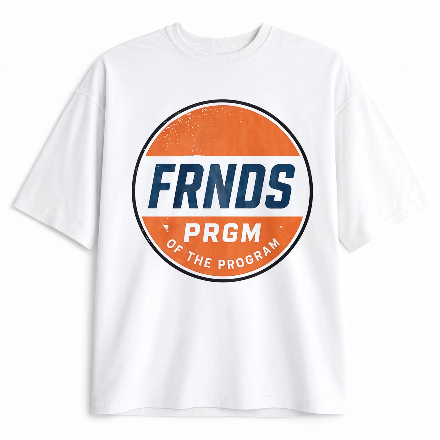 White FRNDS PRGM Moto Tee flat mockup