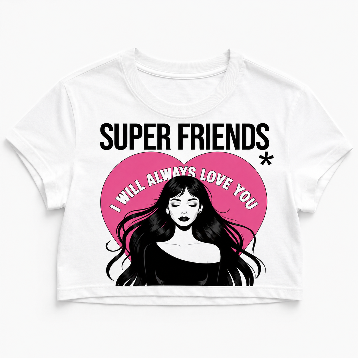 White Super Friends crop top flat product image