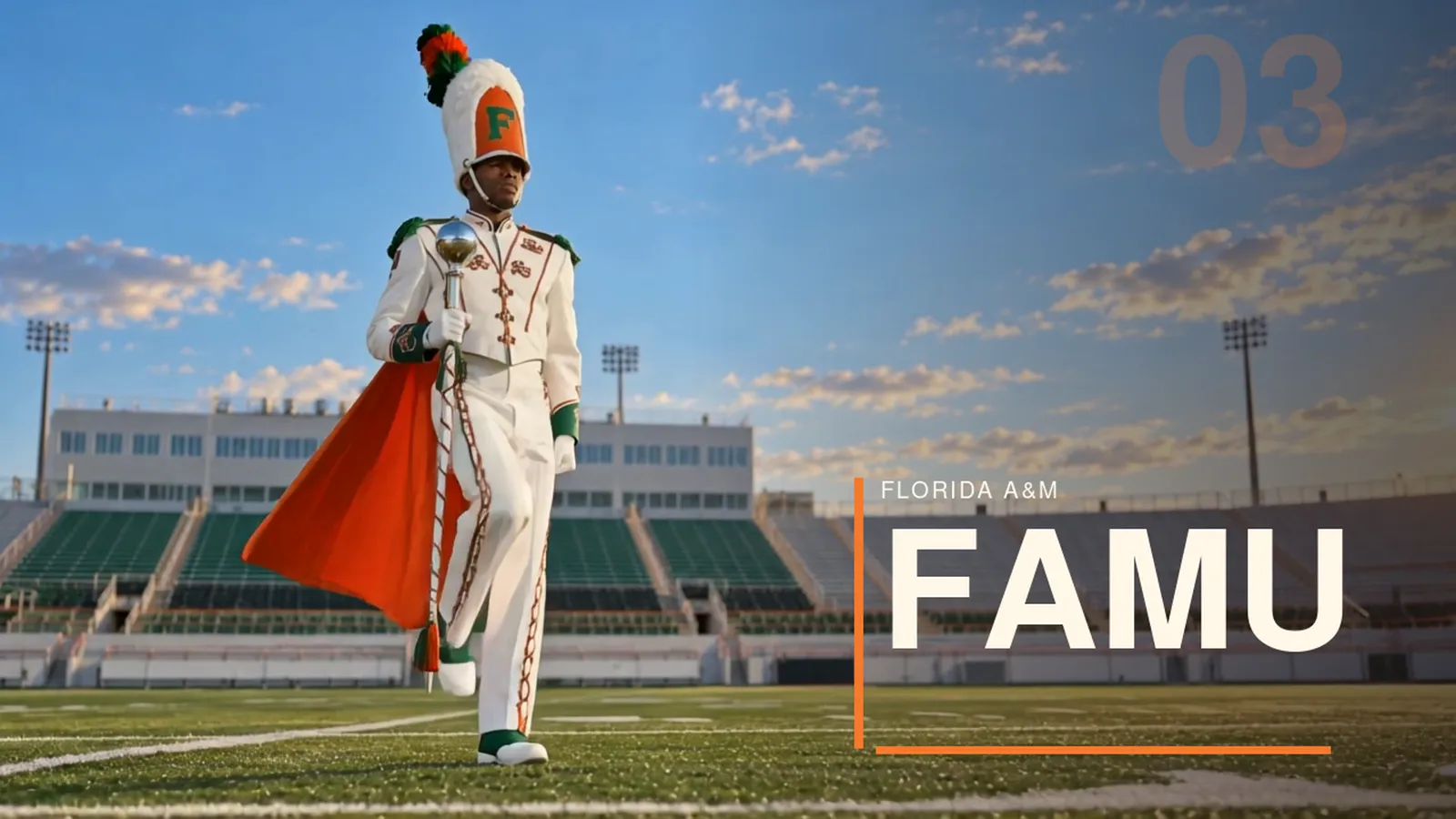 FAMU drum major marching in a trailer scene