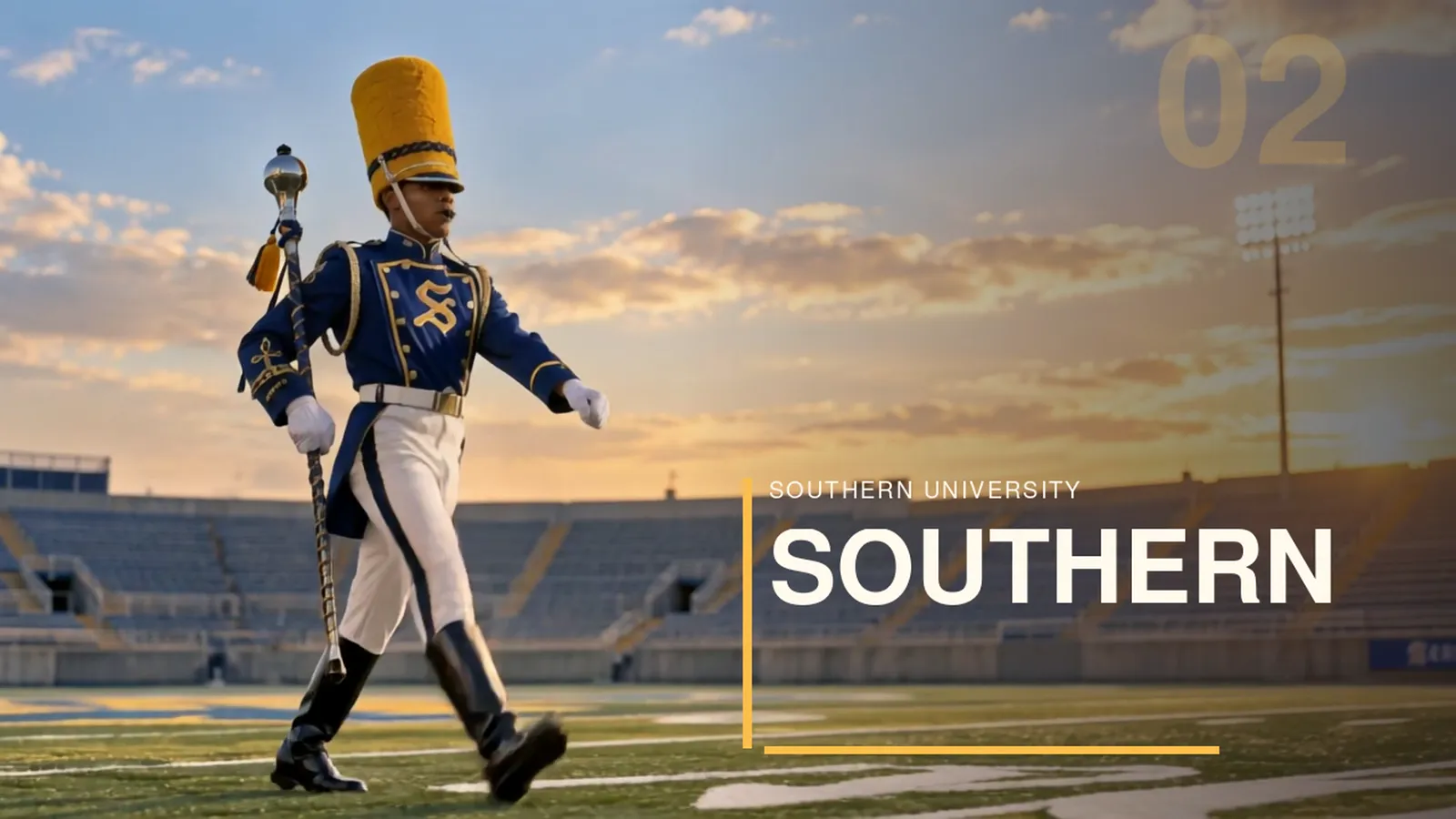 Southern drum major marching in a trailer scene