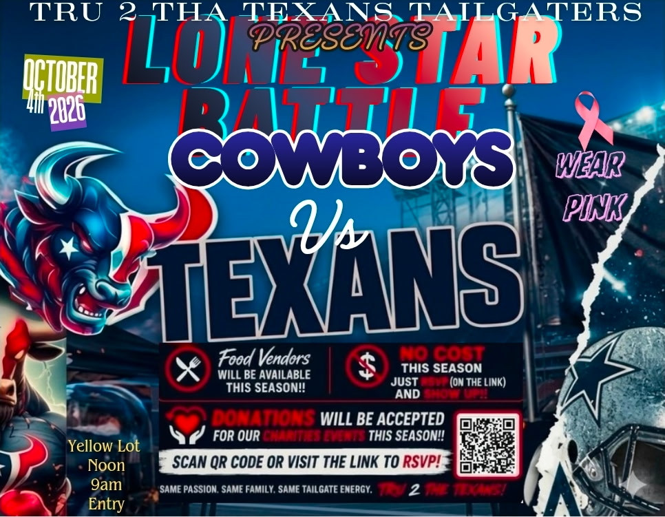 Lone Star Battle Cowboys vs. Texans tailgate flyer, October 4, 2026